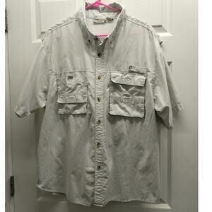 Rugged Earth Men's Size XL Beige Button Up Short Sleeve Vent Back Fishing Shirt